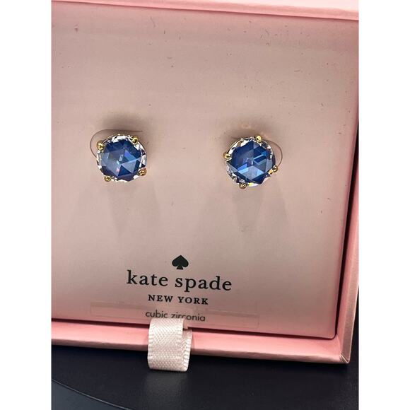 Kate Spade Bright Ideas Blue Sapphire CZ Prong Set Classic Stud Earrings New - Picture 2 of 8
